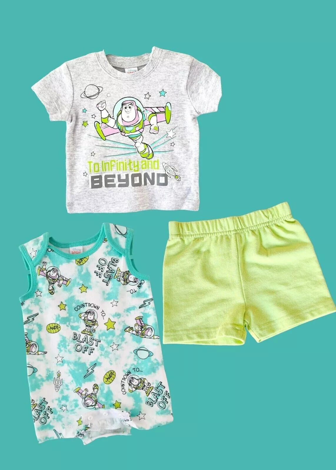 Disney Baby Buzz Lightyear 3 Piece Set, Bodysuit, T-Shirt & Shorts