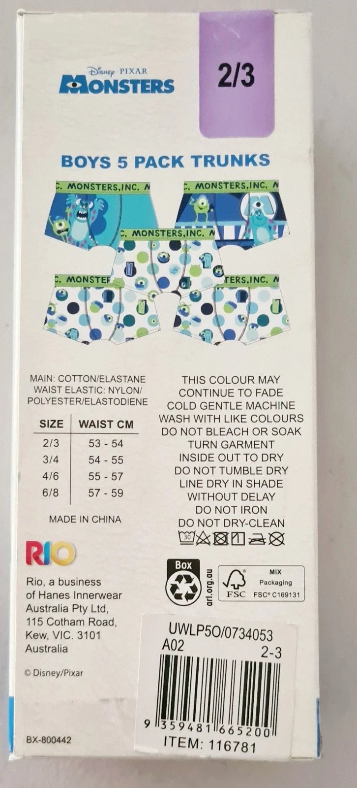 Disney Pixar Monsters Boys 5 Pack Trunks - Size 2/3