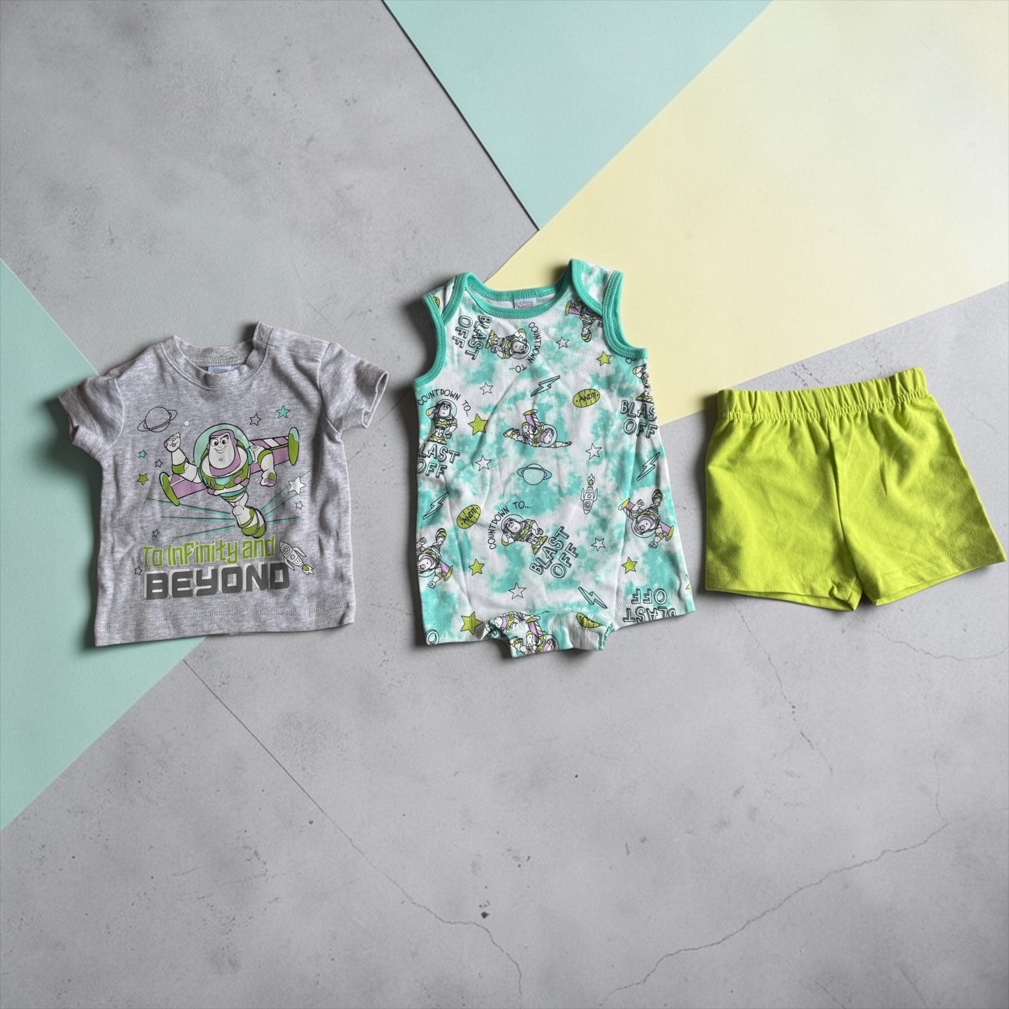 Disney Baby Buzz Lightyear 3 Piece Set, Bodysuit, T-Shirt & Shorts