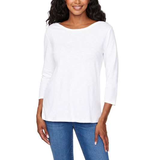 Kirkland Signature Ladies Boatneck 3/4 Sleeve Tee - White -Size Medium