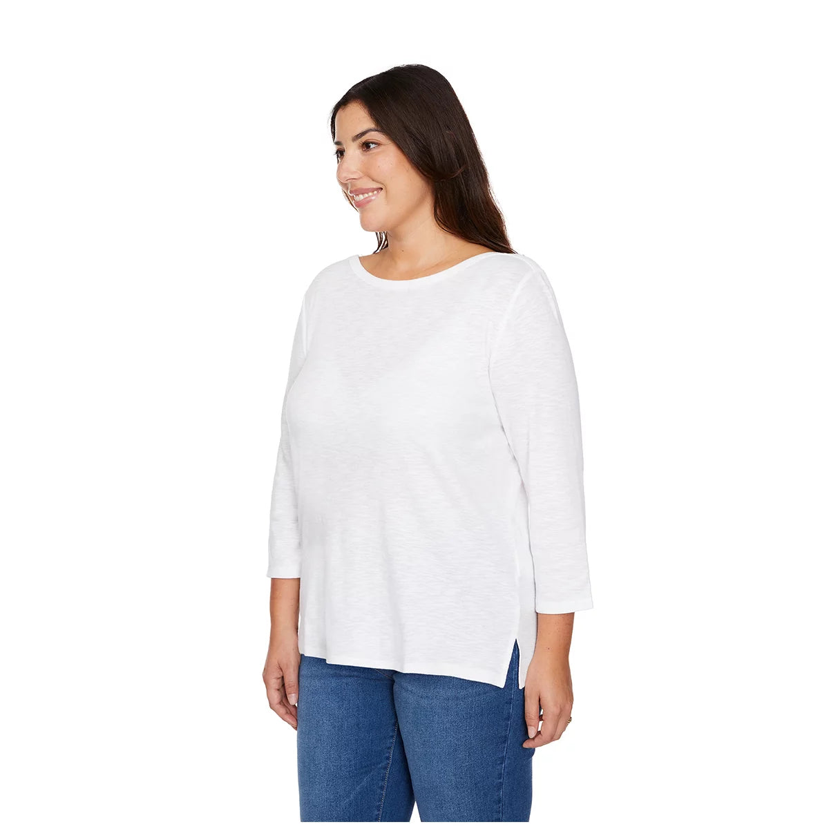 Kirkland Signature Ladies Boatneck 3/4 Sleeve Tee - White -Size Medium