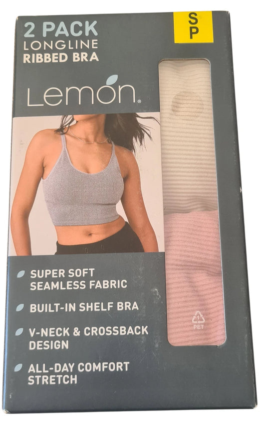 Lemon 2-Pack Seamless Longline Ribbed Bra - Size SMALL
