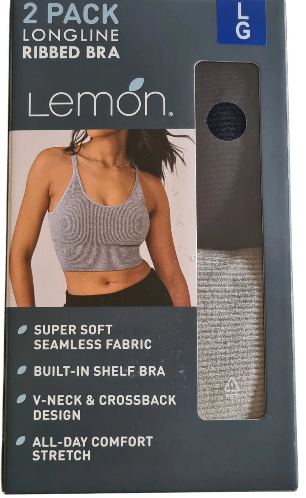 Lemon 2-Pack Seamless Longline Ribbed Bra - Size SMALL
