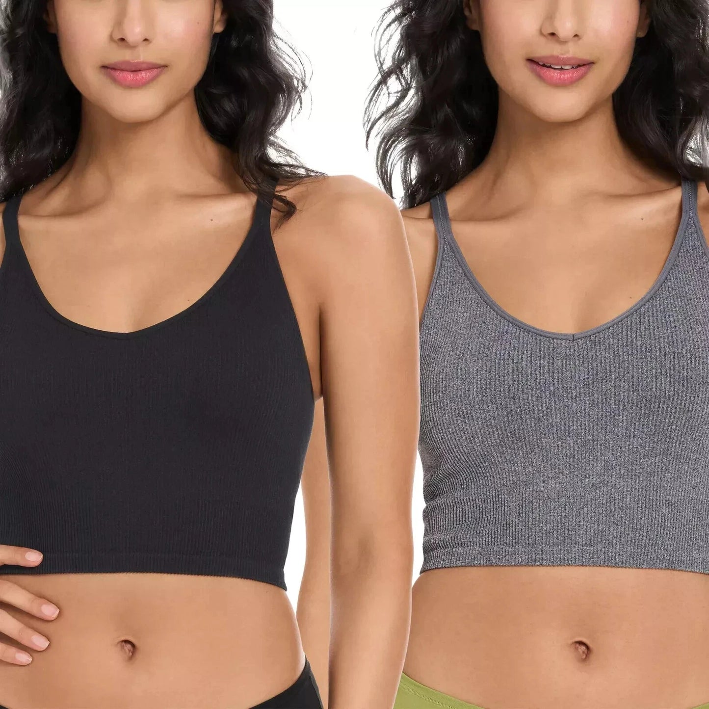 Lemon 2-Pack Seamless Longline Ribbed Bra - Size SMALL