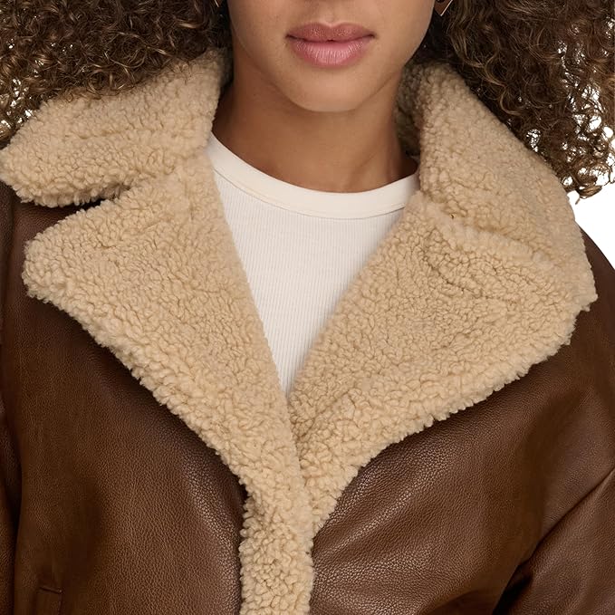 Levi's Women's Faux Leather Sherpa Lined Moto Jacket - Size Large - Brown
