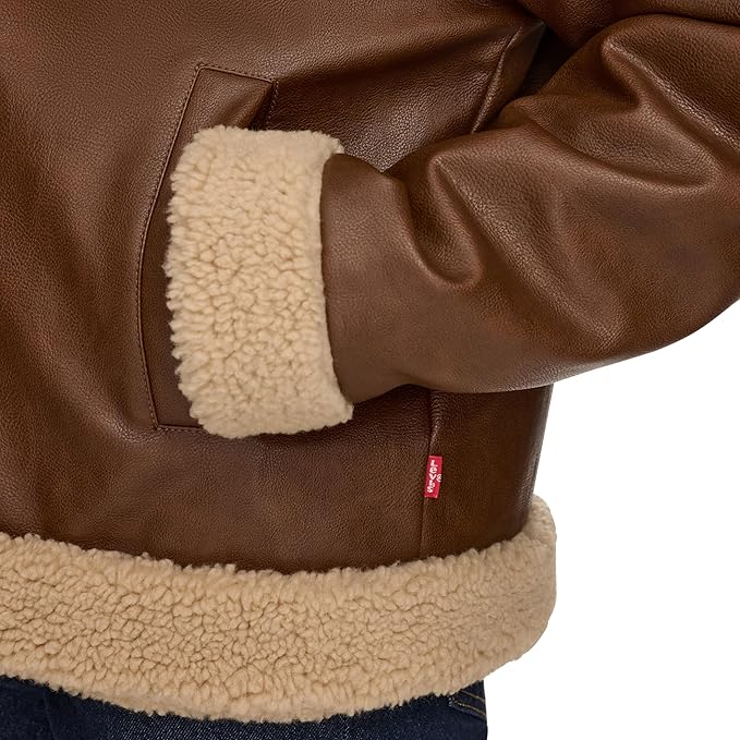 Levi's Women's Faux Leather Sherpa Lined Moto Jacket - Size Large - Brown