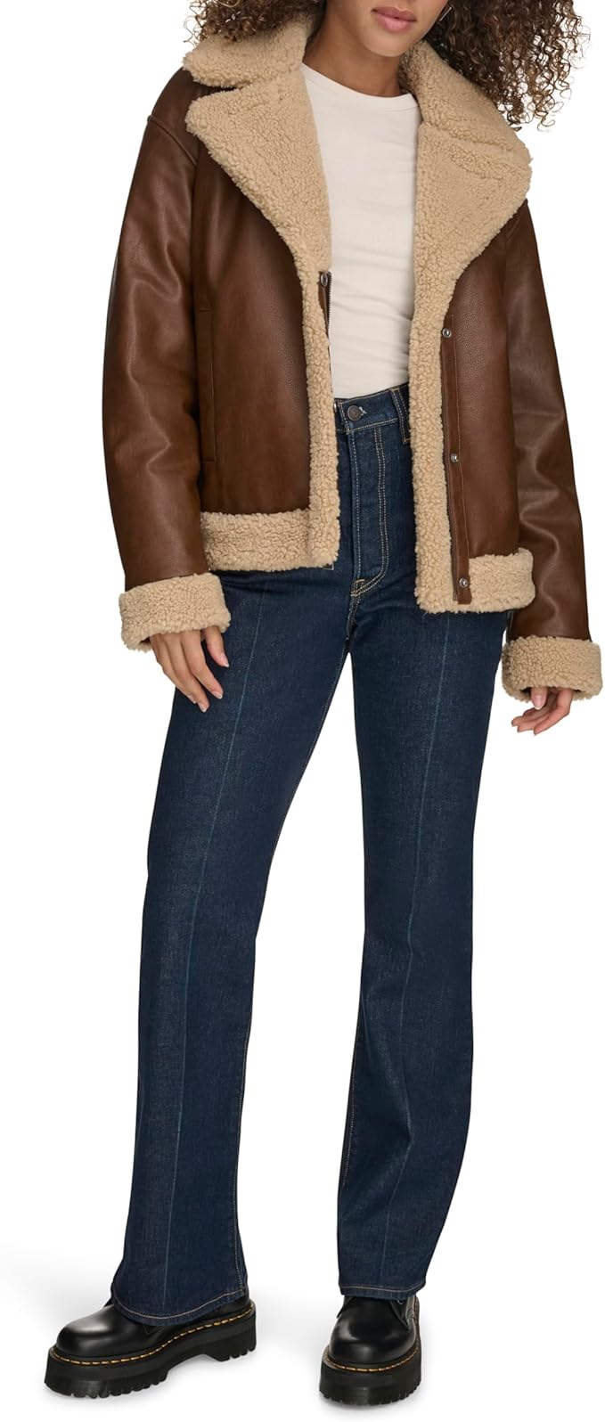 Levi's Women's Faux Leather Sherpa Lined Moto Jacket - Size Large - Brown