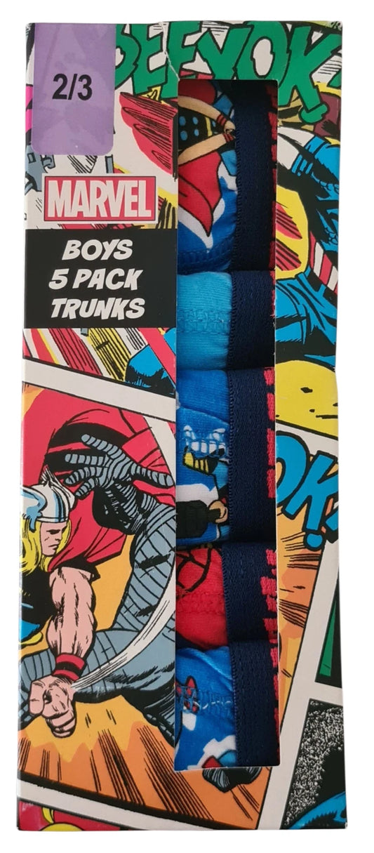 Marvel Boys 5 Pack Cotton Trunks - Size 2/3