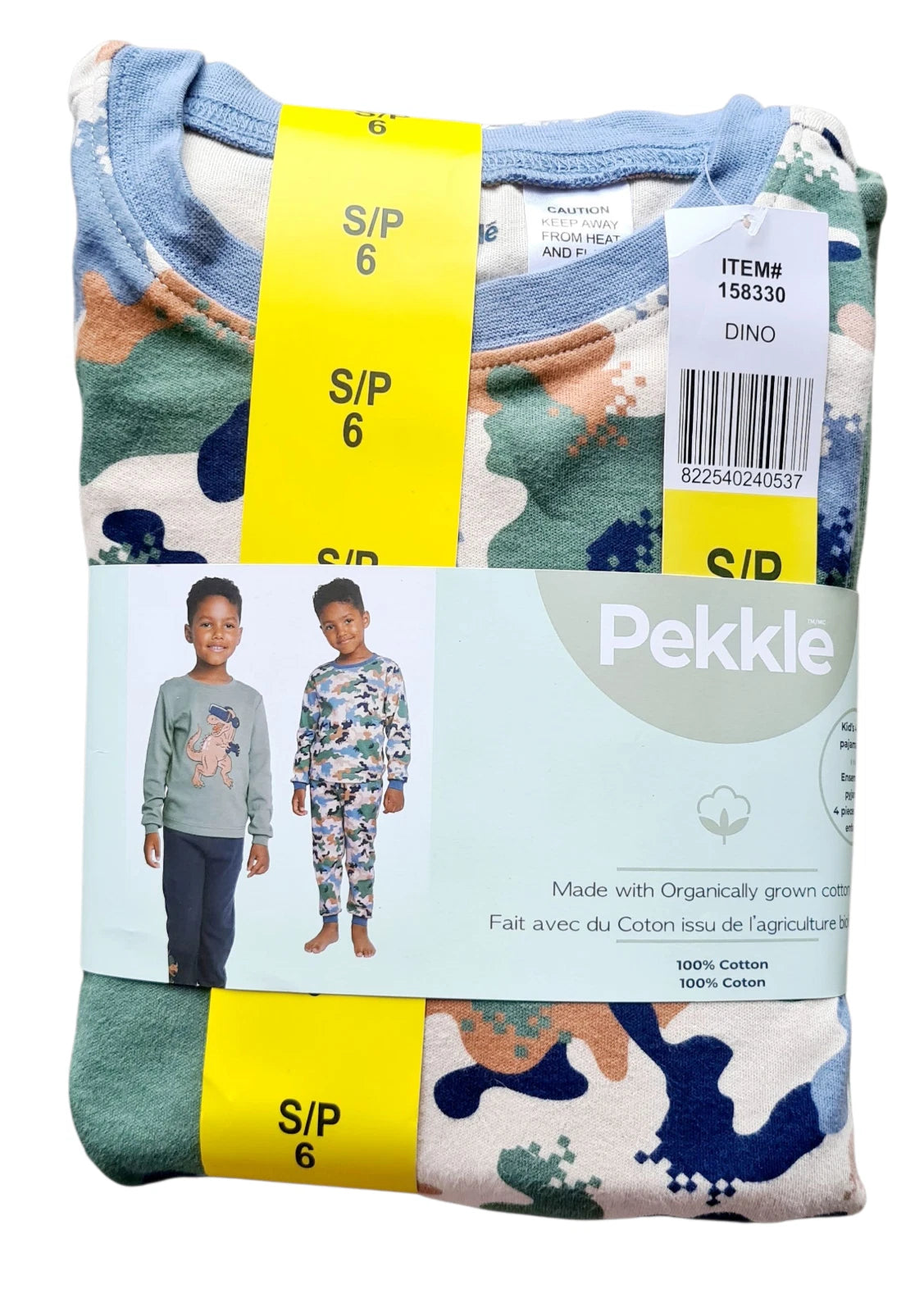 Pekkle Boys 4 Piece Dino Pyjama PJ Set - 100% Organic Cotton - Age 6