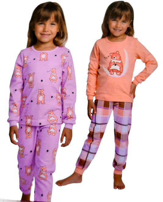 Pekkle Girls 4 Piece Pyjama PJ Set - 100% Organic Cotton - Small Age 6