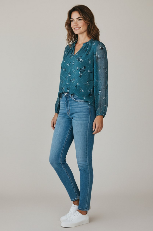 Hilary Radley Women’s Long Sleeve Blouse – Ruffle Neckline -Size XXL