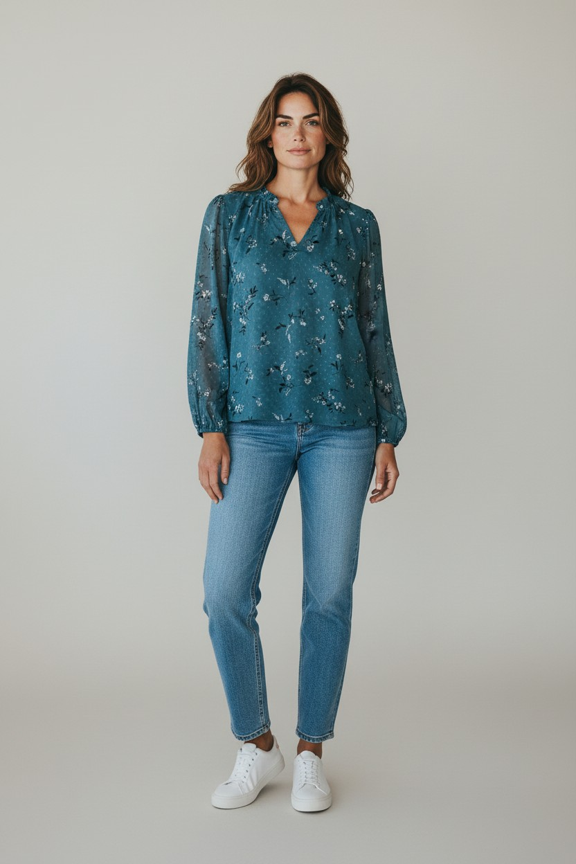 Hilary Radley Women’s Long Sleeve Blouse – Ruffle Neckline -Size XXL