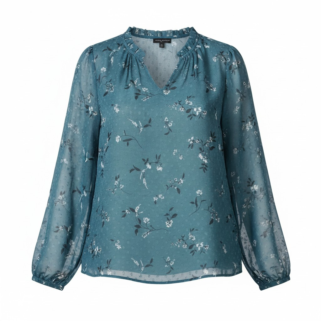 Hilary Radley Women’s Long Sleeve Blouse – Ruffle Neckline -Size XXL