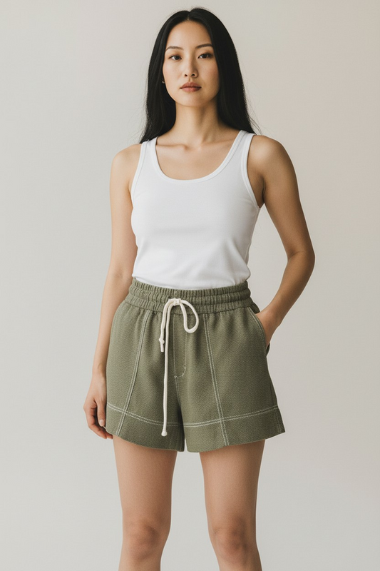 JAG Women’s Contrast Linen-Blend Shorts – Green - Sizes 8, 16