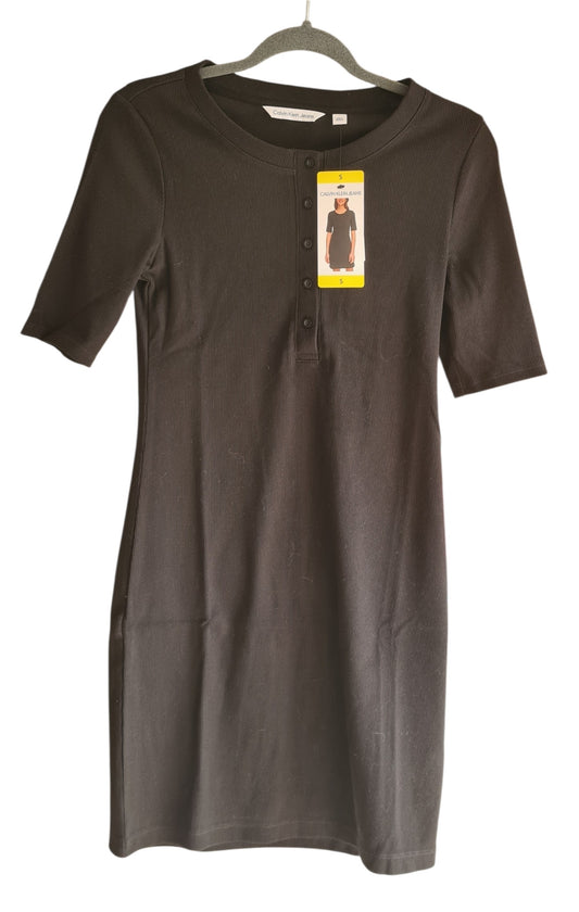 New Calvin Klein Jeans Womens Rib Knit Black Knee Length Dress - Size SMALL