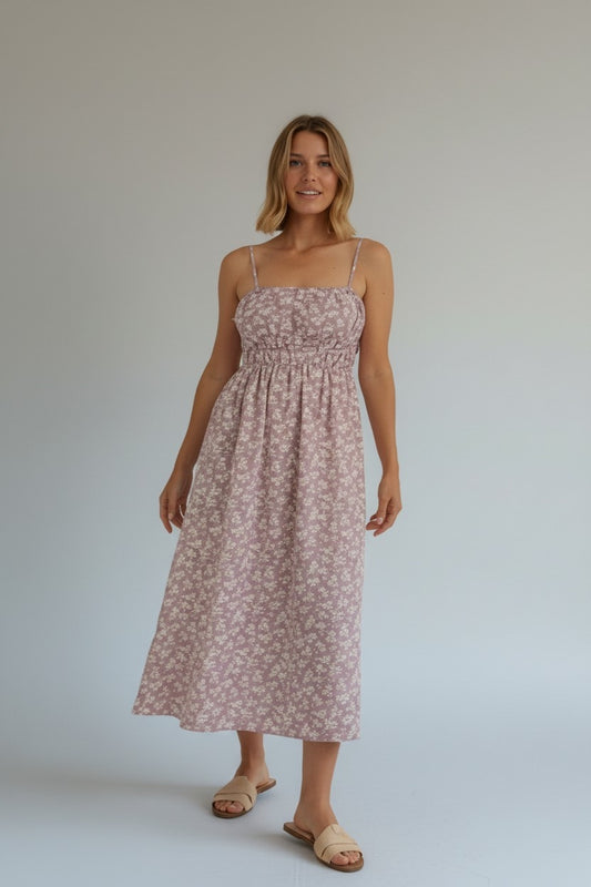 New Billabong Women's In The Sky Midi Dress Purple Floral – 100% Cotton- MEDIUM