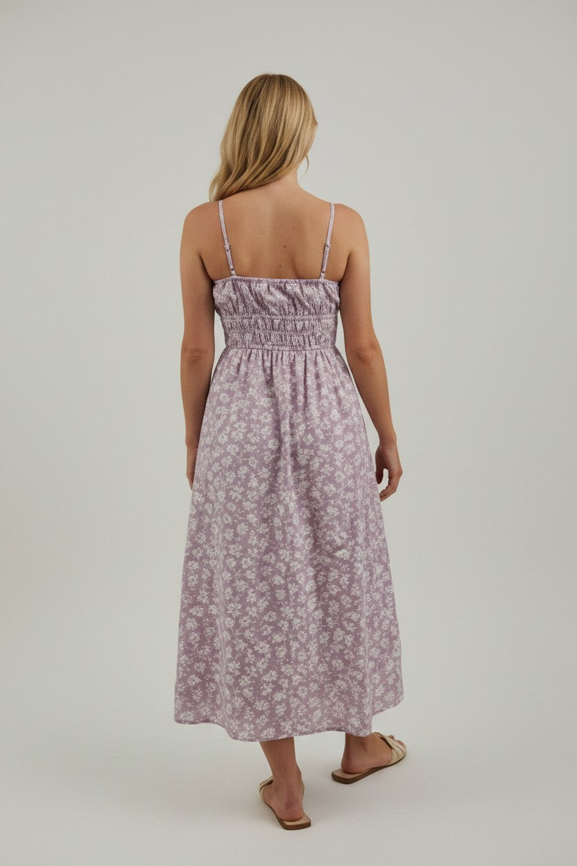 New Billabong Women's In The Sky Midi Dress Purple Floral – 100% Cotton- MEDIUM