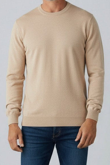 True North Crew Neck Jumper Men's Cotton Blend Sweater- Beige L,XXL