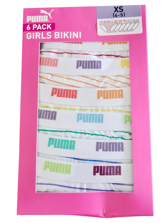 Puma 6 Pack Girls Cotton Stripe Bikini - Size XS (4-5 Years)