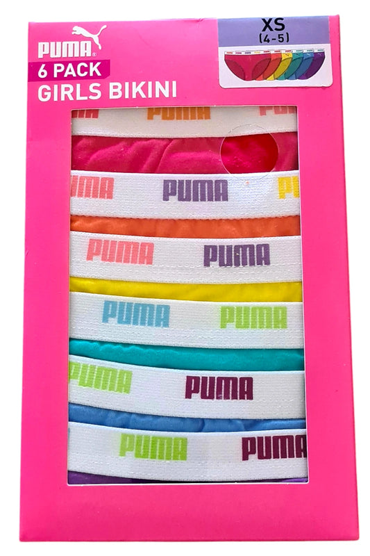 Puma 6 Pack Girls Cotton Bikini Size XS (4-5 Years)