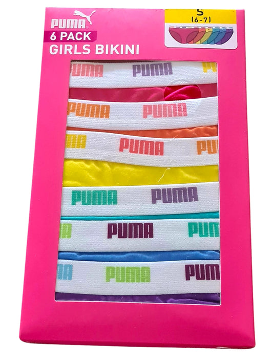 Puma 6 Pack Girls Cotton Bikini Size S (6-7Years)