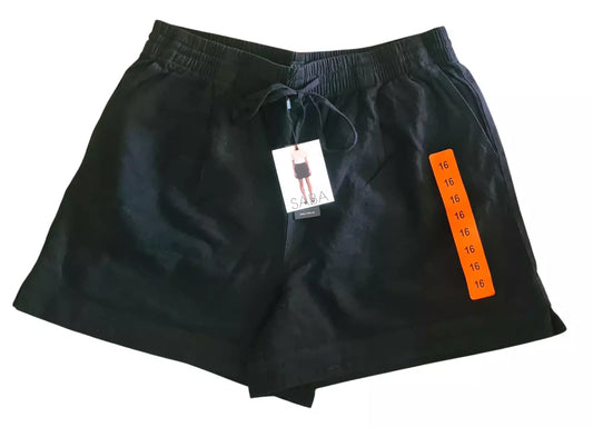 SABA Womens Linen/Cotton Draw String Elastic Waist Shorts - Size 16
