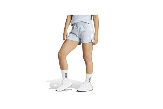 adidas Women's Essentials 3-Stripes Slim Shorts Halo Blue - Size LARGE
