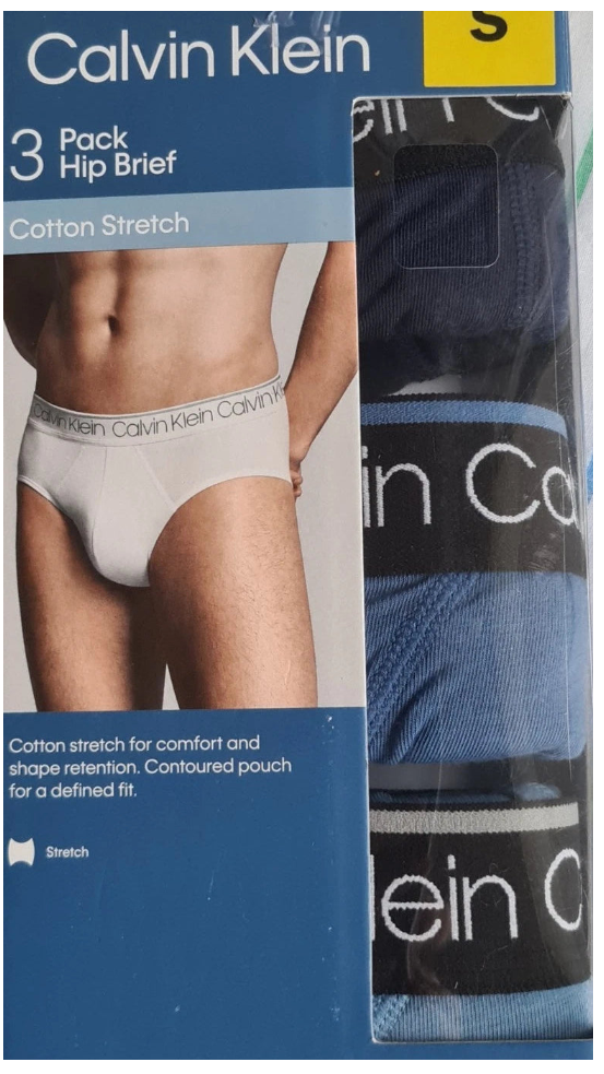 Calvin Klein 3 Pack Hip Brief Cotton Stretch - Size Small