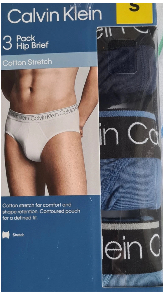 Calvin Klein 3 Pack Hip Brief Cotton Stretch - Size Small