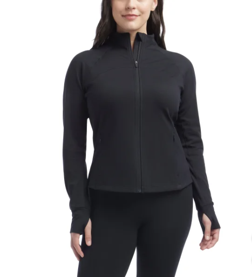 Danskin Women’s Satin Stitch Full Zip Yoga Jacket – LARGE – Black