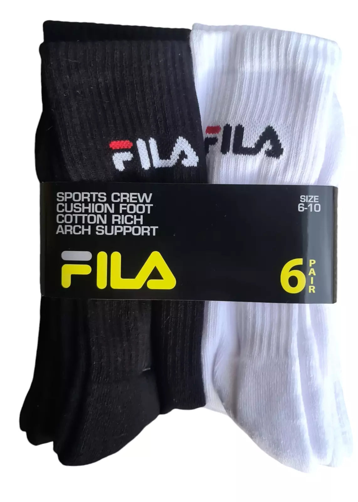 Fila Men's Sports Crew Cotton Socks 6 Pairs - Size 6-10