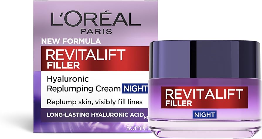 New L'Oréal Paris Revitalift Filler HA Night Cream 50ml Replumping Age40+