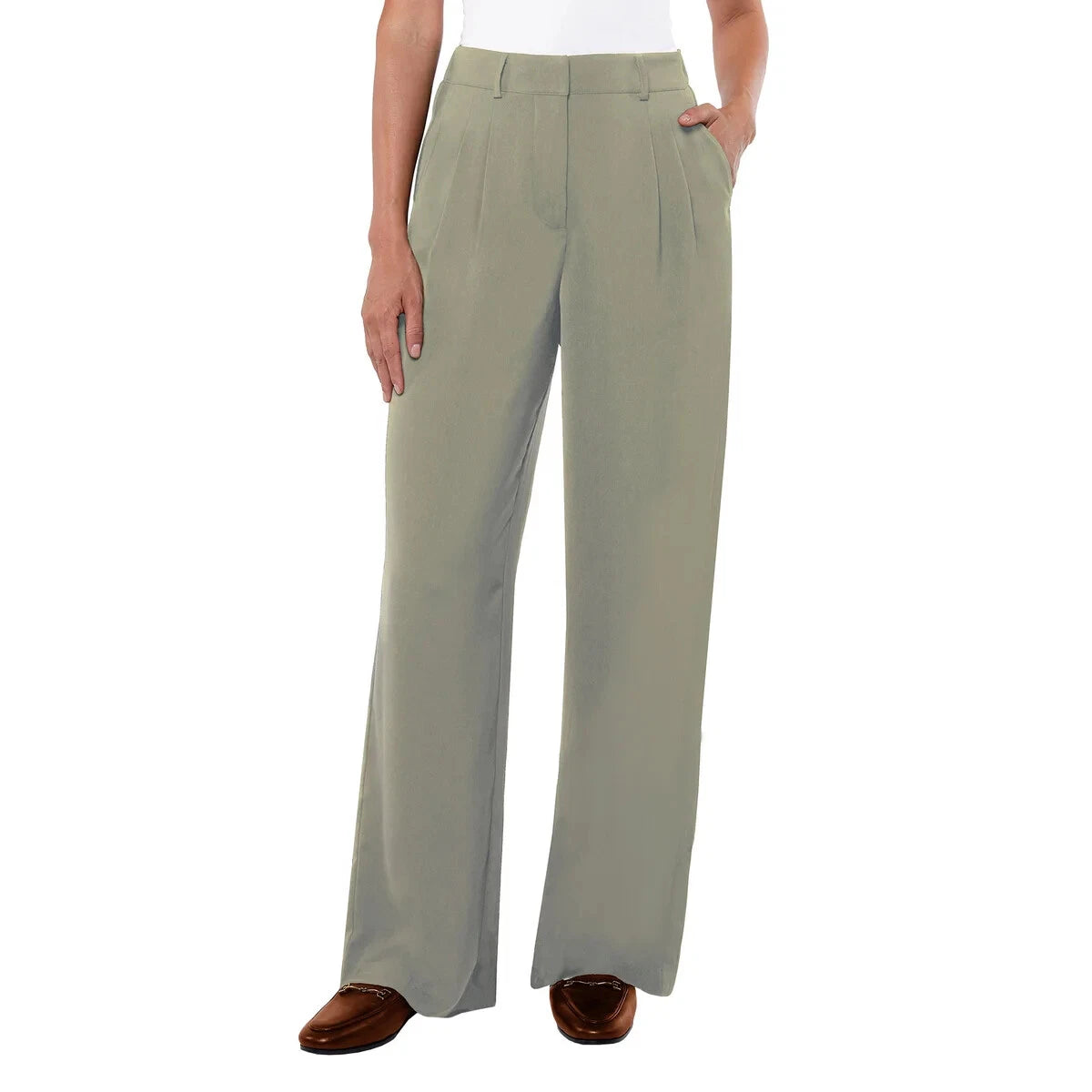Matty M Women’s Wide Leg Pants – Sage – High-Rise – 100% Rec Polyester -LARGE